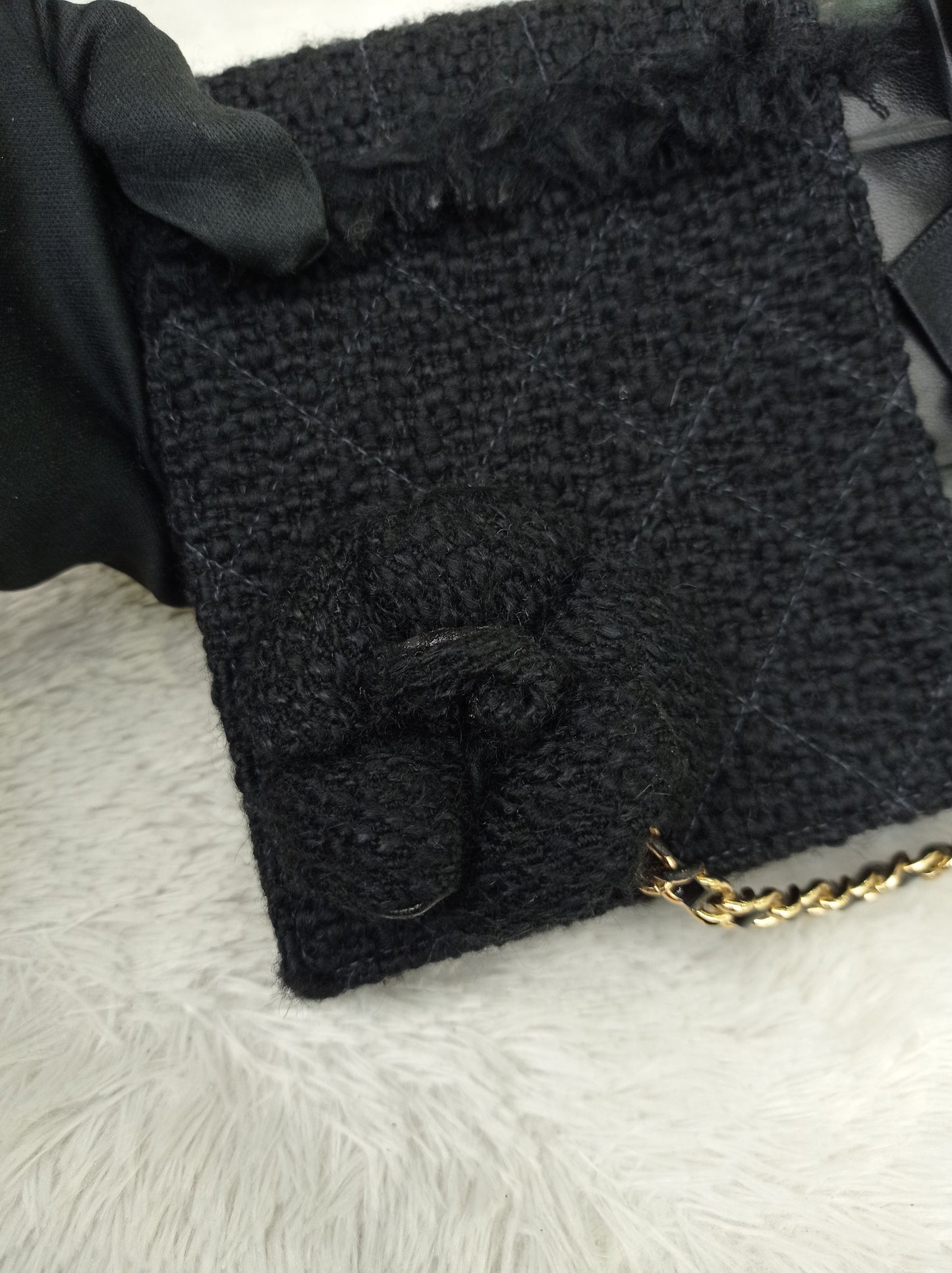 Chanel Clutch Tweed Leather Lamb Chocolate Bar Camelia Black GHW #7