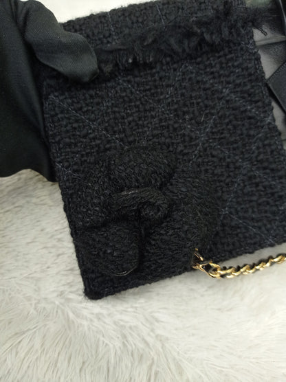 Chanel Clutch Tweed Leather Lamb Chocolate Bar Camelia Black GHW #7