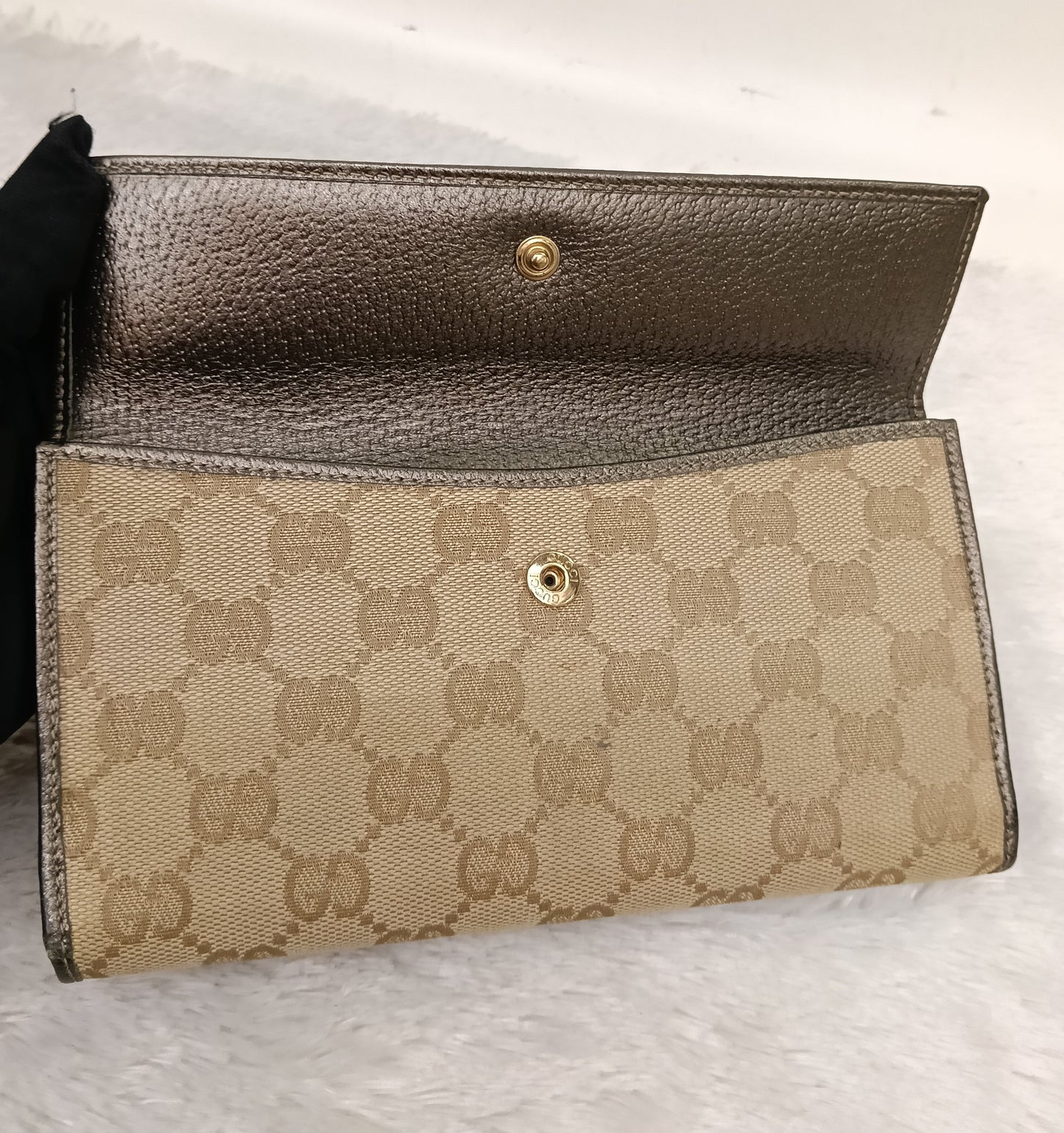 Gucci Wallet Continental D-Ring Canvas Beige Silver GHW 2007