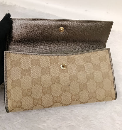 Gucci Wallet Continental D-Ring Canvas Beige Silver GHW 2007