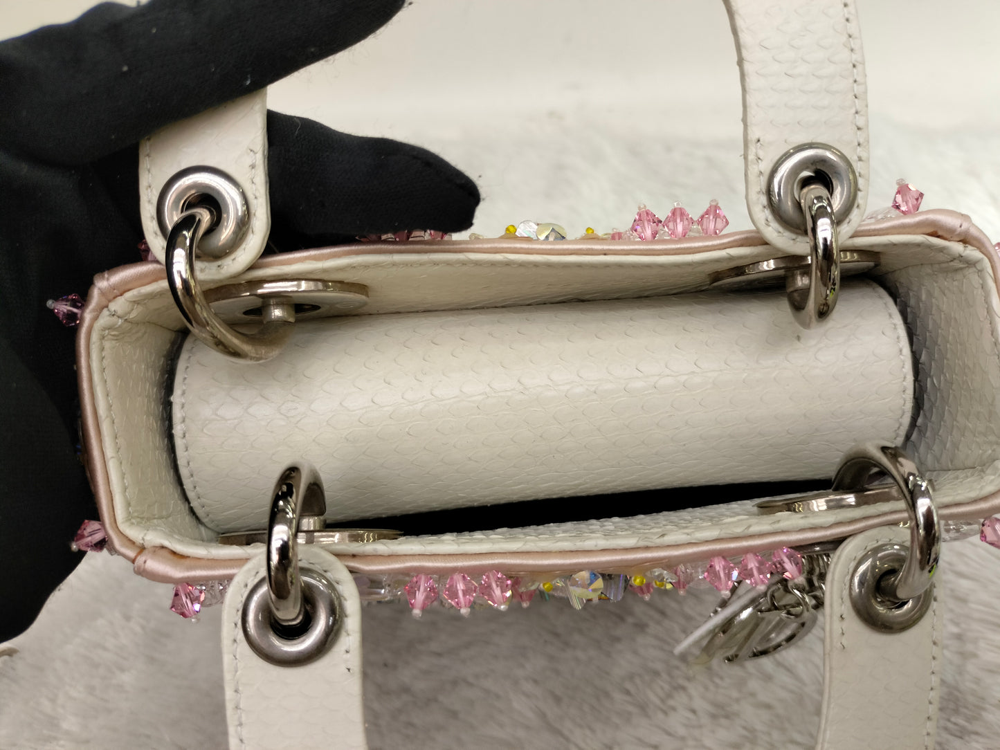Lady Dior Mini Cannage Crystal Satin Pink Handle Python SHW 2016