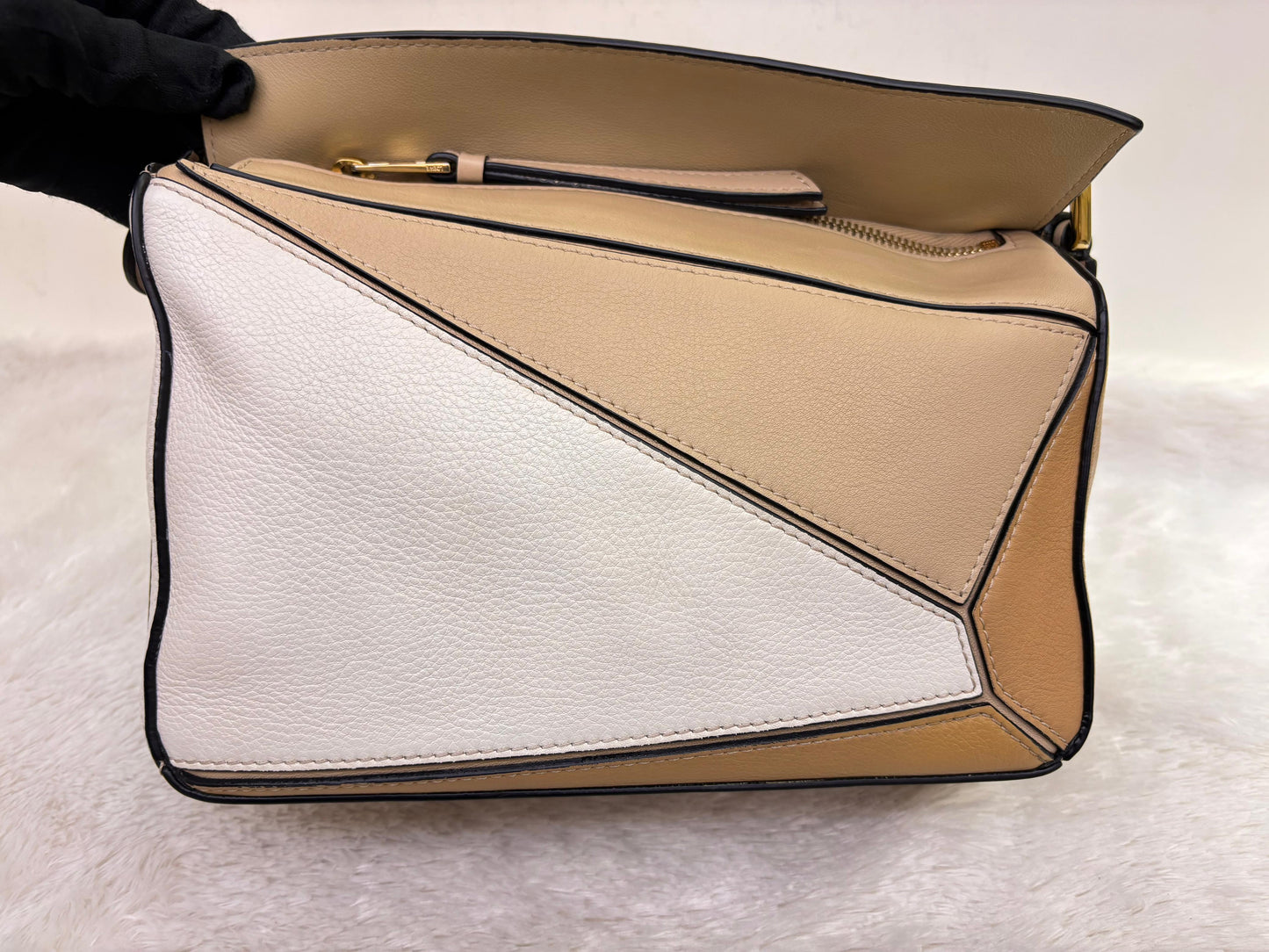 Loewe Puzzle Small Calfskin Dusty Beige Soft White GHW 2022