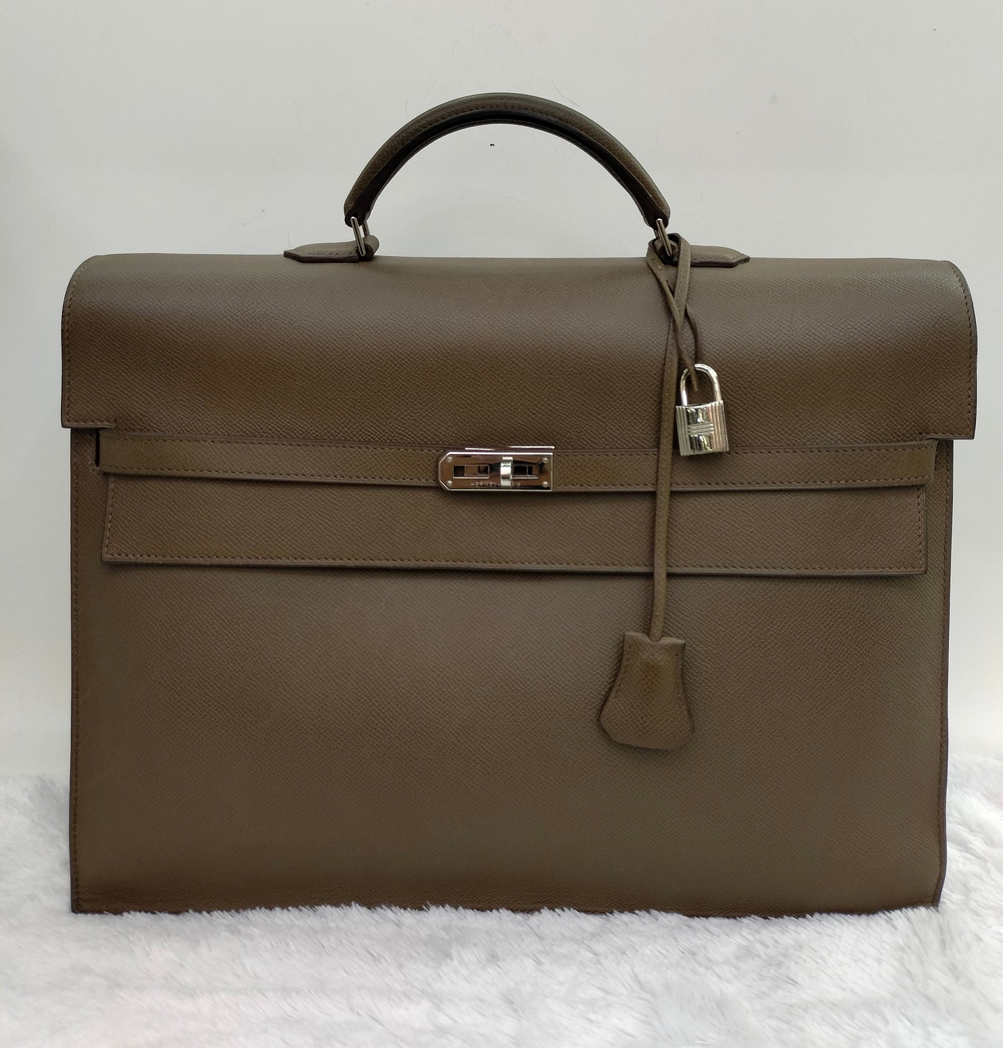 Hermes Kelly Depeches Briefcase Epsom Etoupe PHW #K square