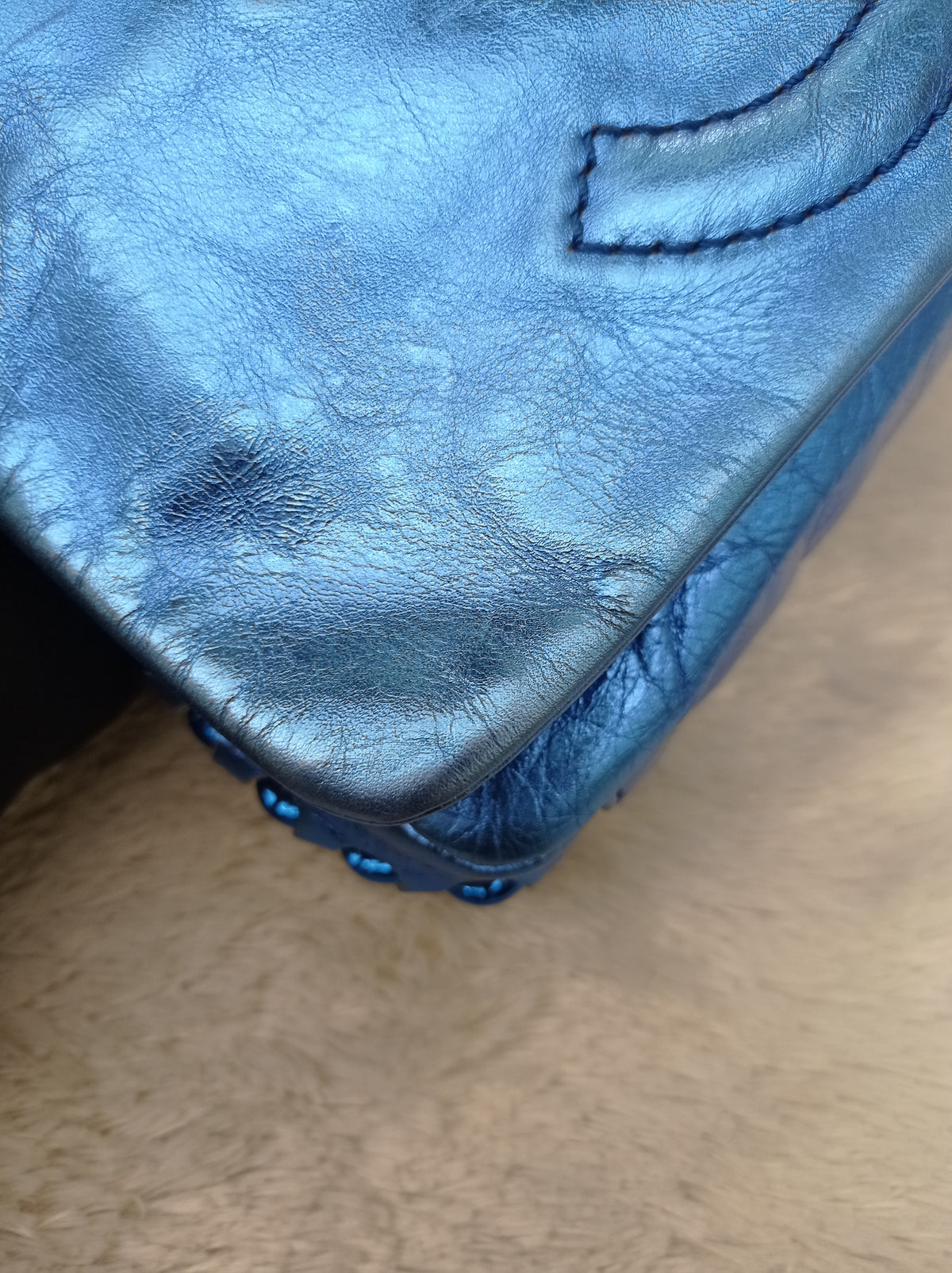 Chanel Modern Chain Flap Cracked Calfskin Metallic Blue #12