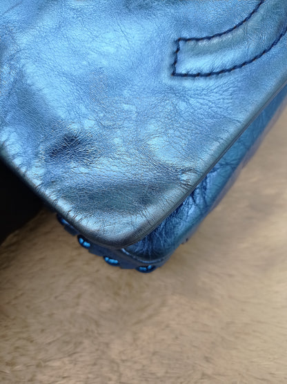 Chanel Modern Chain Flap Cracked Calfskin Metallic Blue #12