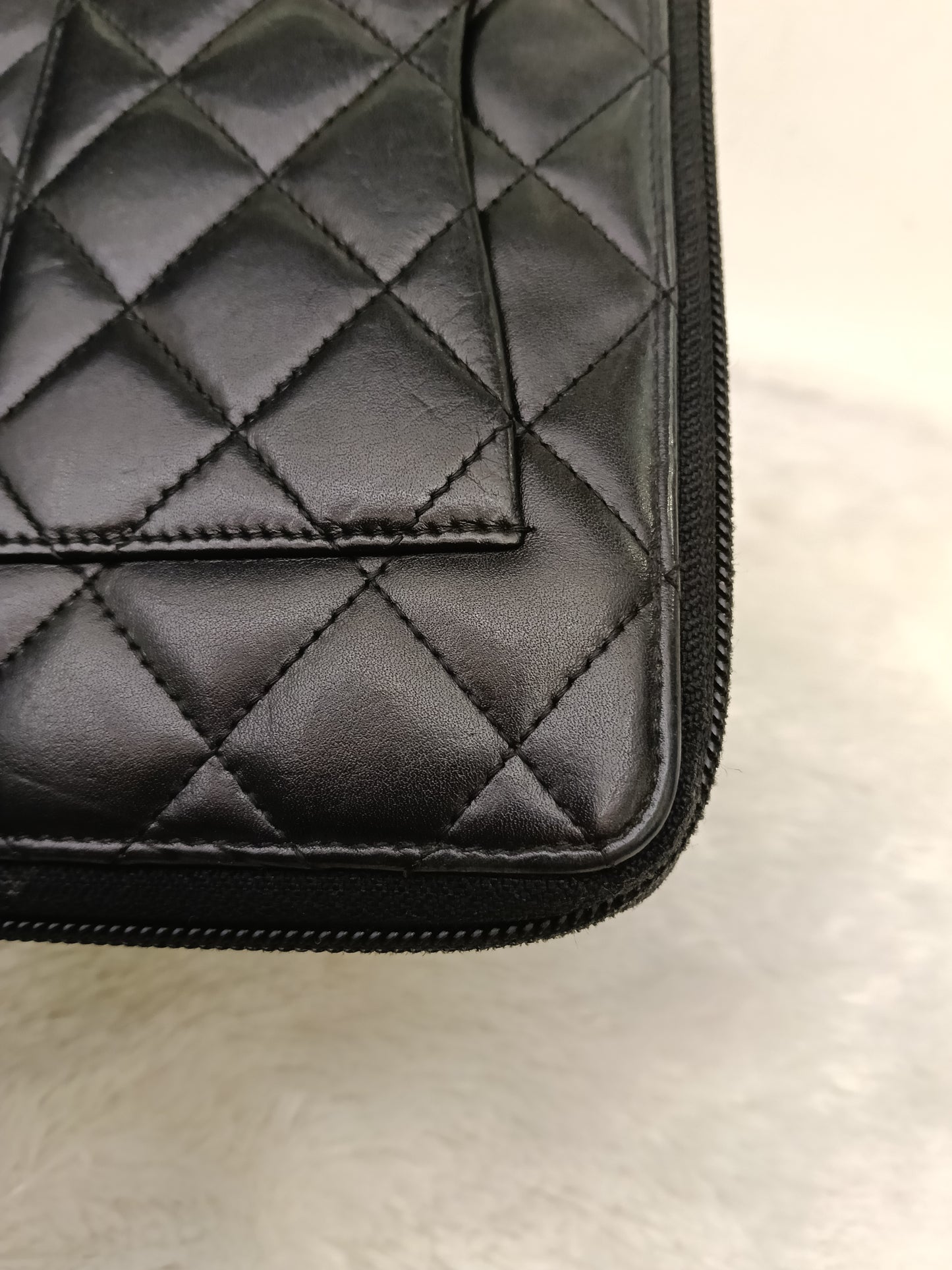 Chanel Zip Around Organizer Cambon Calfskin Black Pink SHW #16
