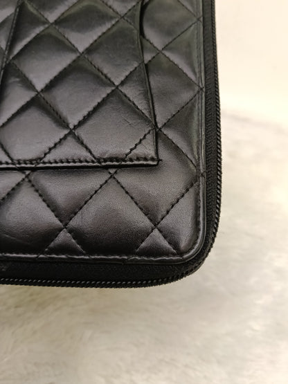 Chanel Zip Around Organizer Cambon Calfskin Black Pink SHW #16