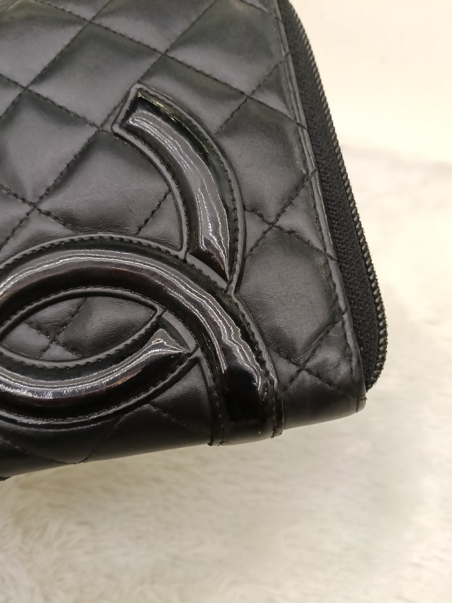 Chanel Zip Around Organizer Cambon Calfskin Black Pink SHW #16