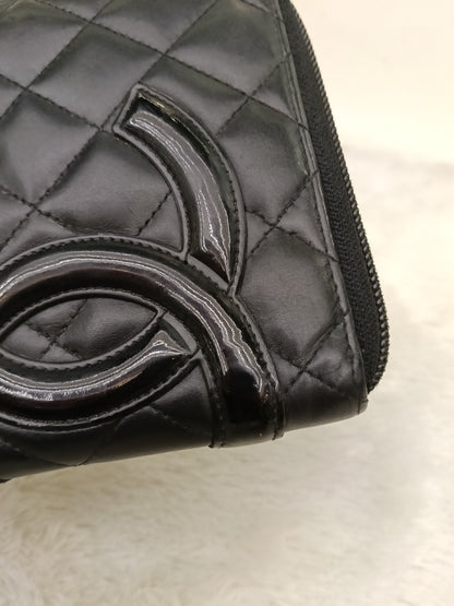 Chanel Zip Around Organizer Cambon Calfskin Black Pink SHW #16