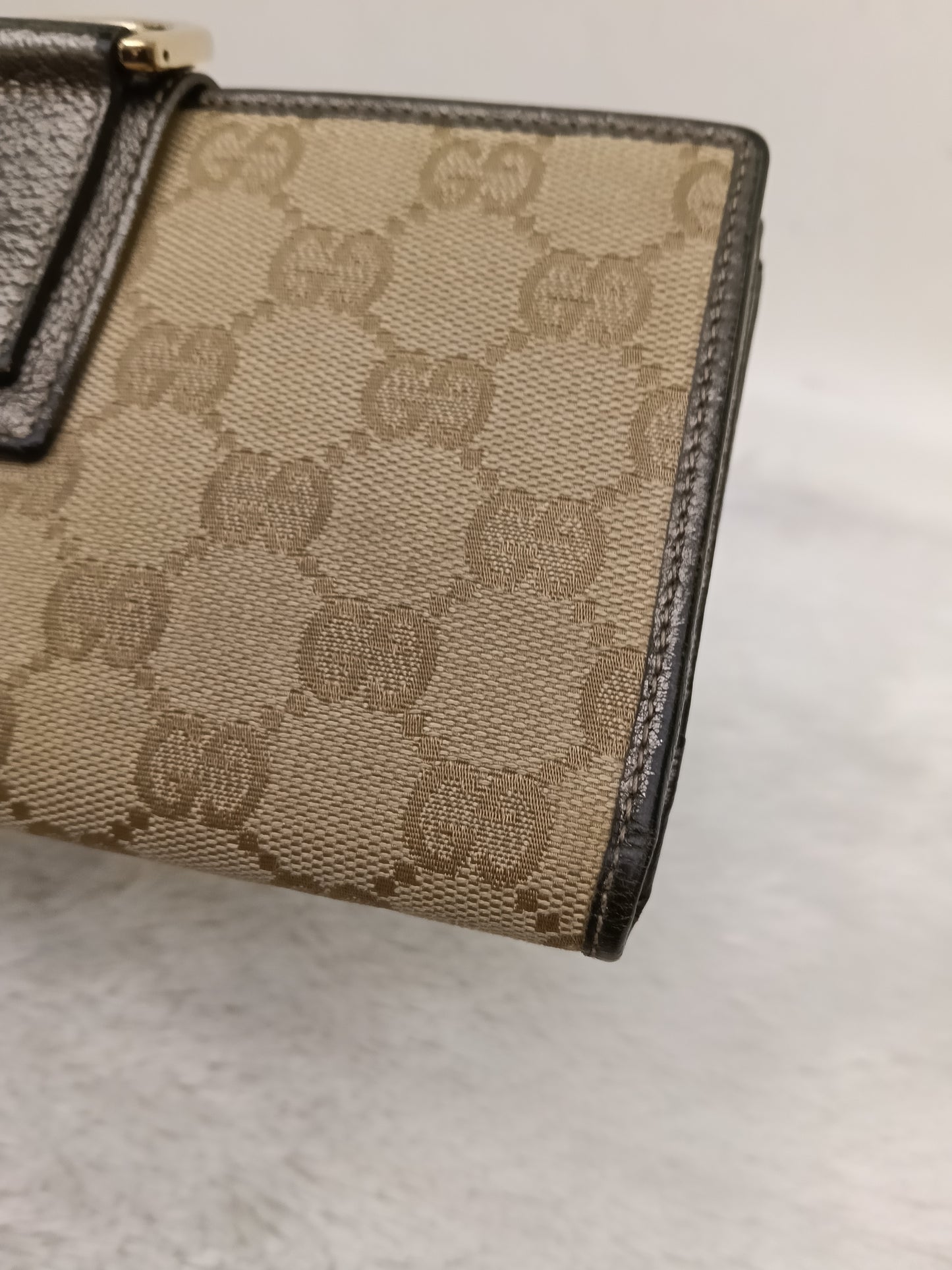 Gucci Wallet Continental D-Ring Canvas Beige Silver GHW 2007