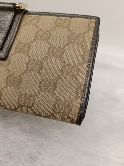 Gucci Wallet Continental D-Ring Canvas Beige Silver GHW 2007