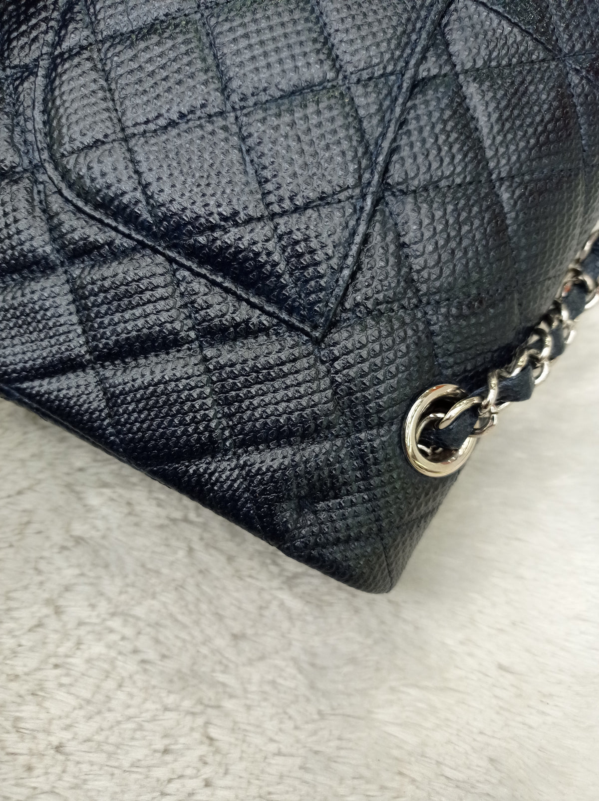 Chanel Medium Karung Snake Skin Navy SHW DF #14