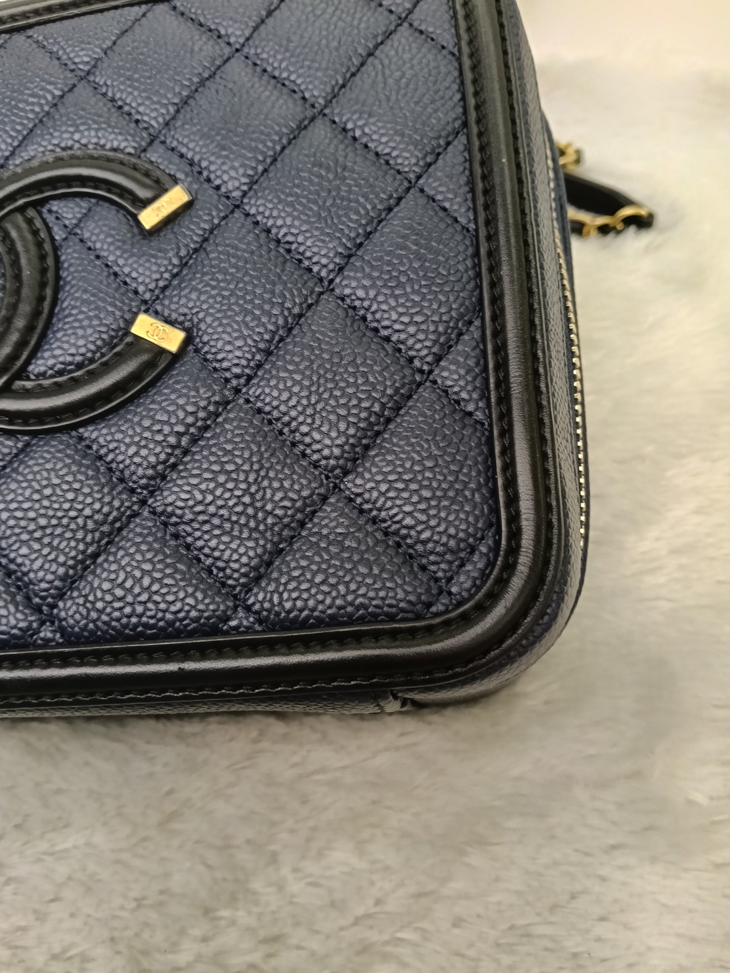 Chanel Filigree Vanity Case Medium Caviar Blue Black GHW #26