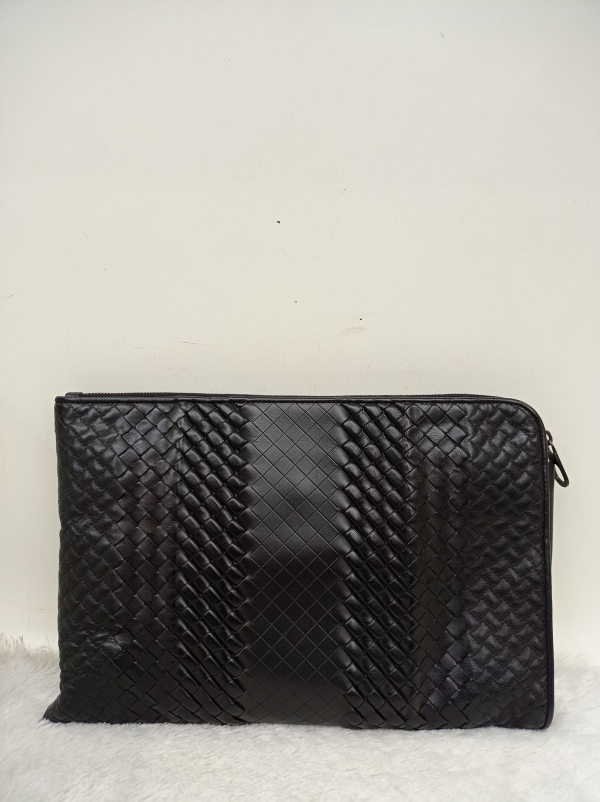 Bottega Veneta Nappa Intreccio Imperatore Zip Clutch Black