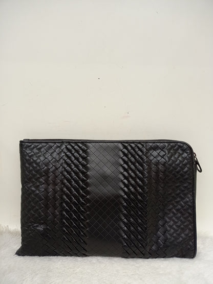 Bottega Veneta Nappa Intreccio Imperatore Zip Clutch Black