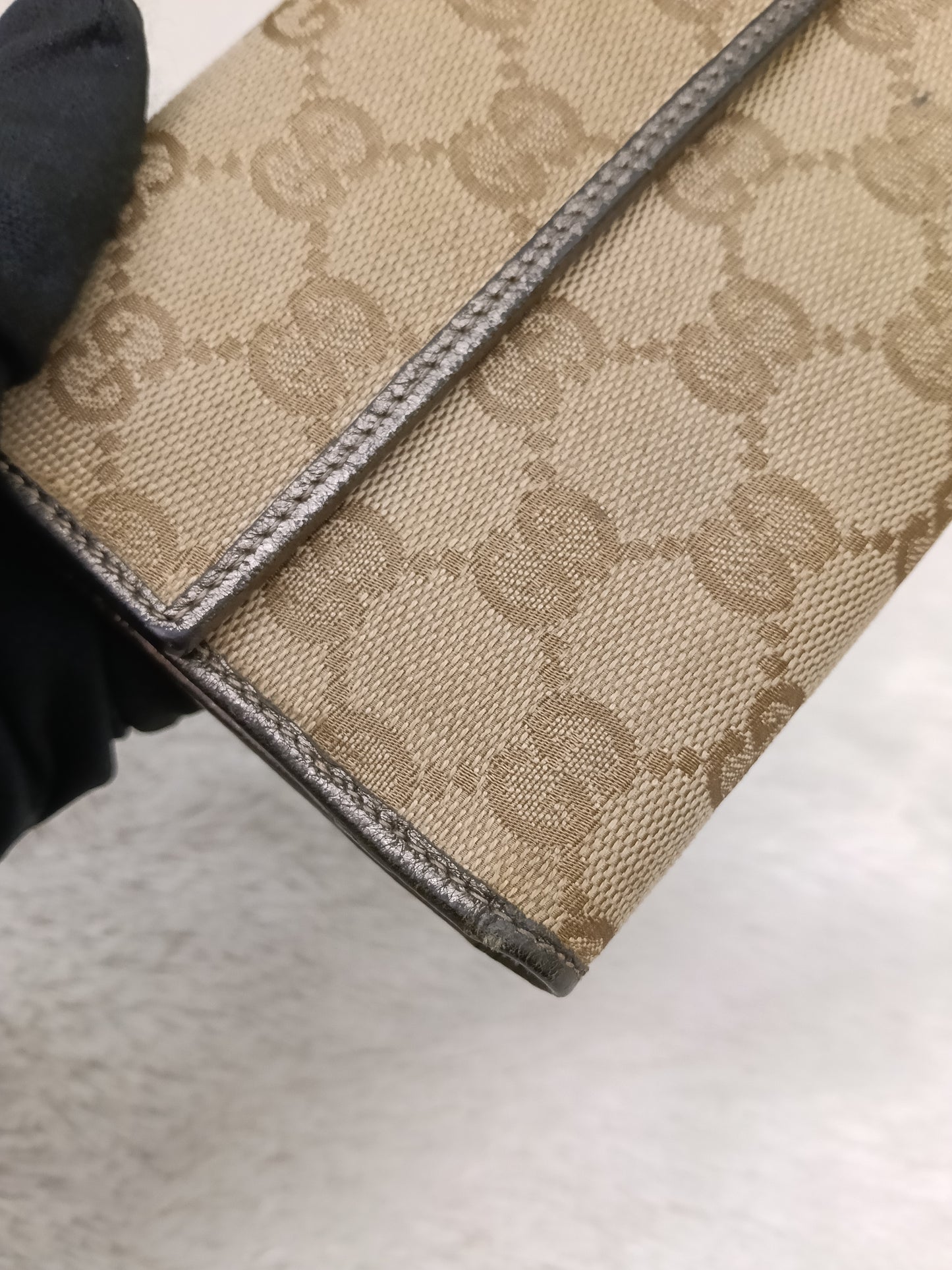 Gucci Wallet Continental D-Ring Canvas Beige Silver GHW 2007