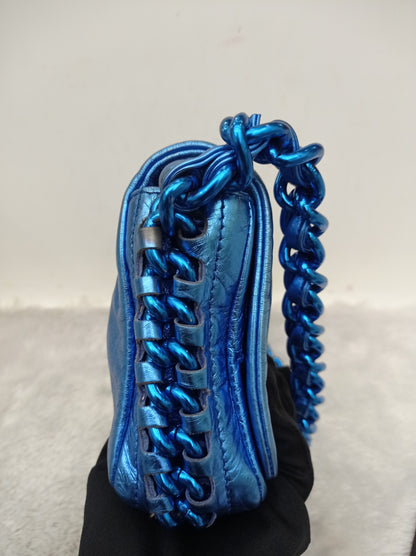 Chanel Modern Chain Flap Cracked Calfskin Metallic Blue #12
