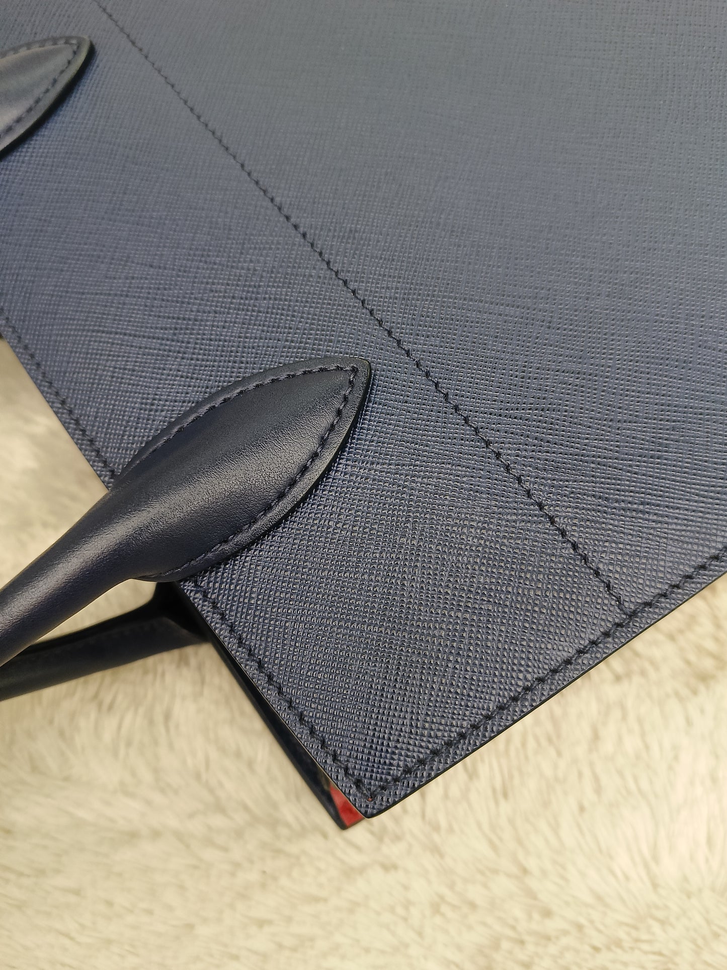 Prada Saffiano Bibliotheque 2 Way Tote Bluette Red GHW