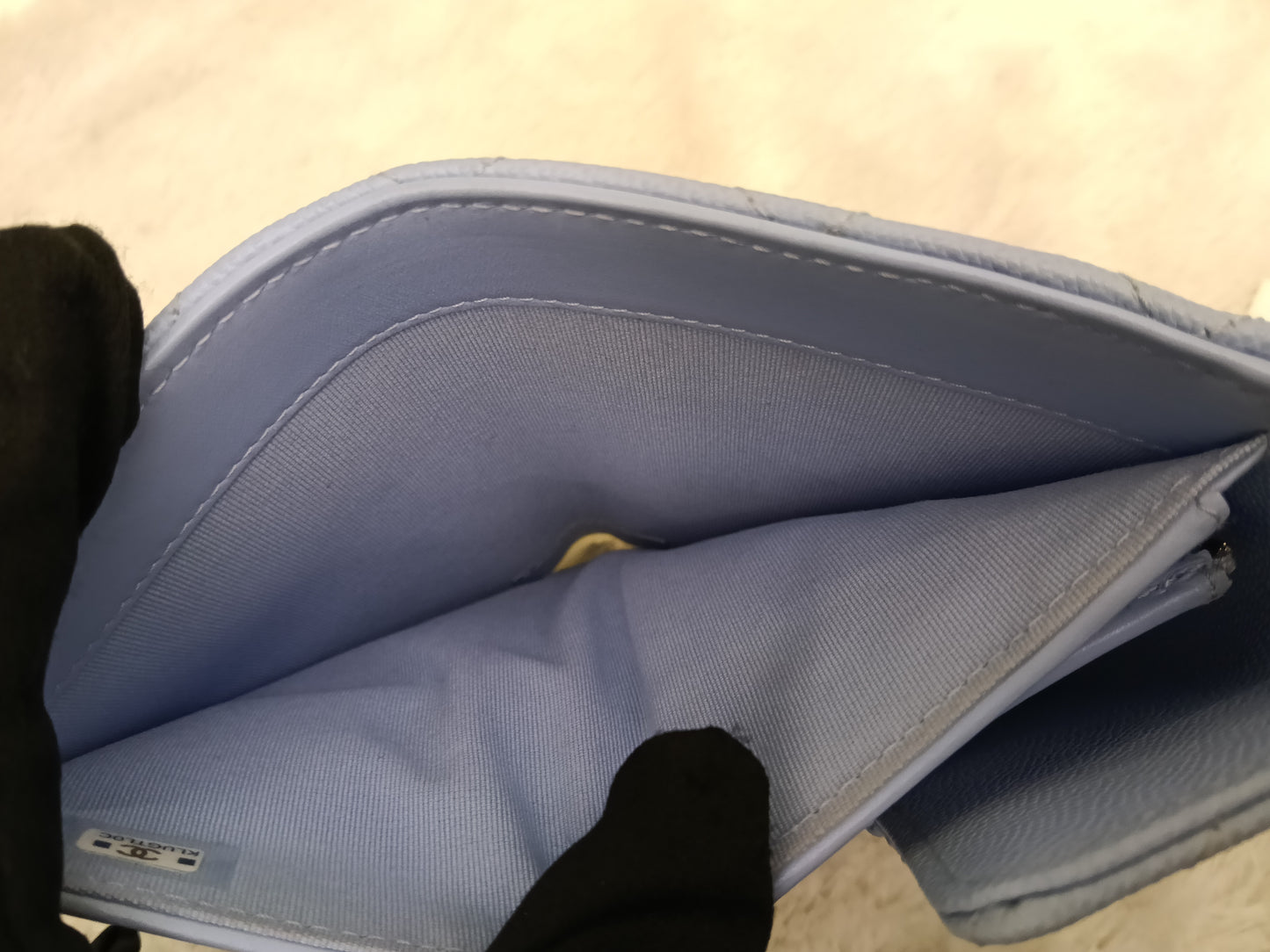 Chanel Trifold Wallet Caviar Light Blue LGHW (CHIP)