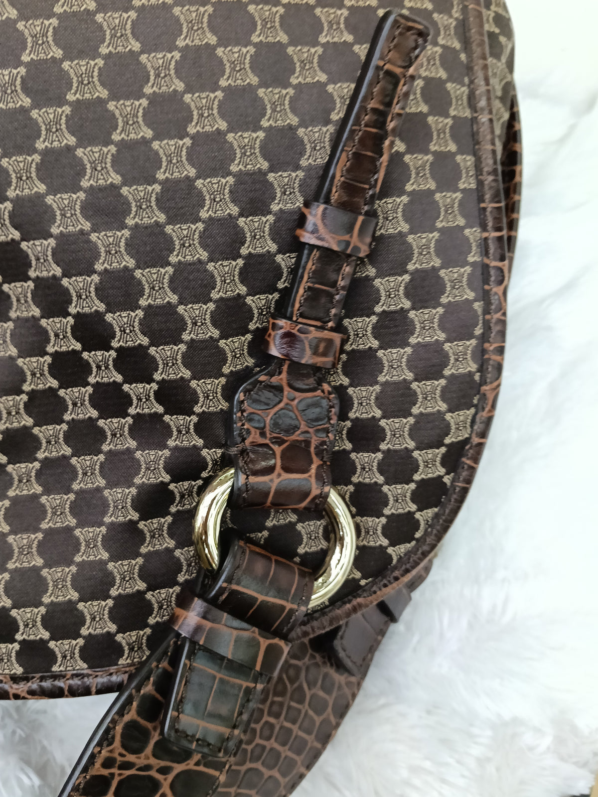 Celine Macadam Bittersweet Large Hobo Croco Embossed Chocolate SHW 2008