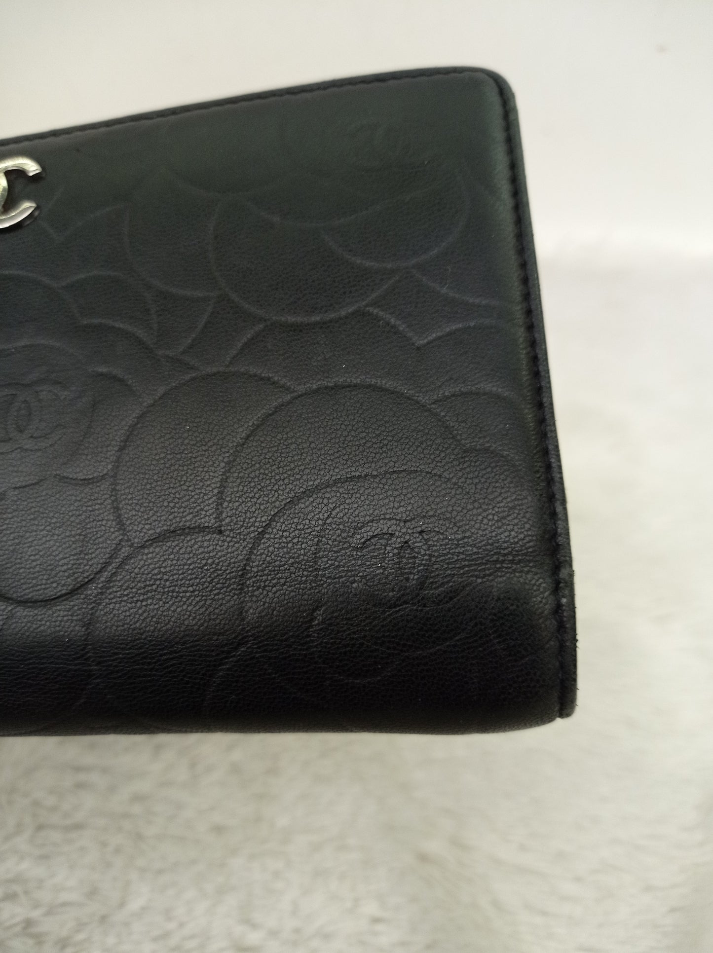 Chanel Timeless Long Flap Wallet Embossed Camellia Black SHW #14