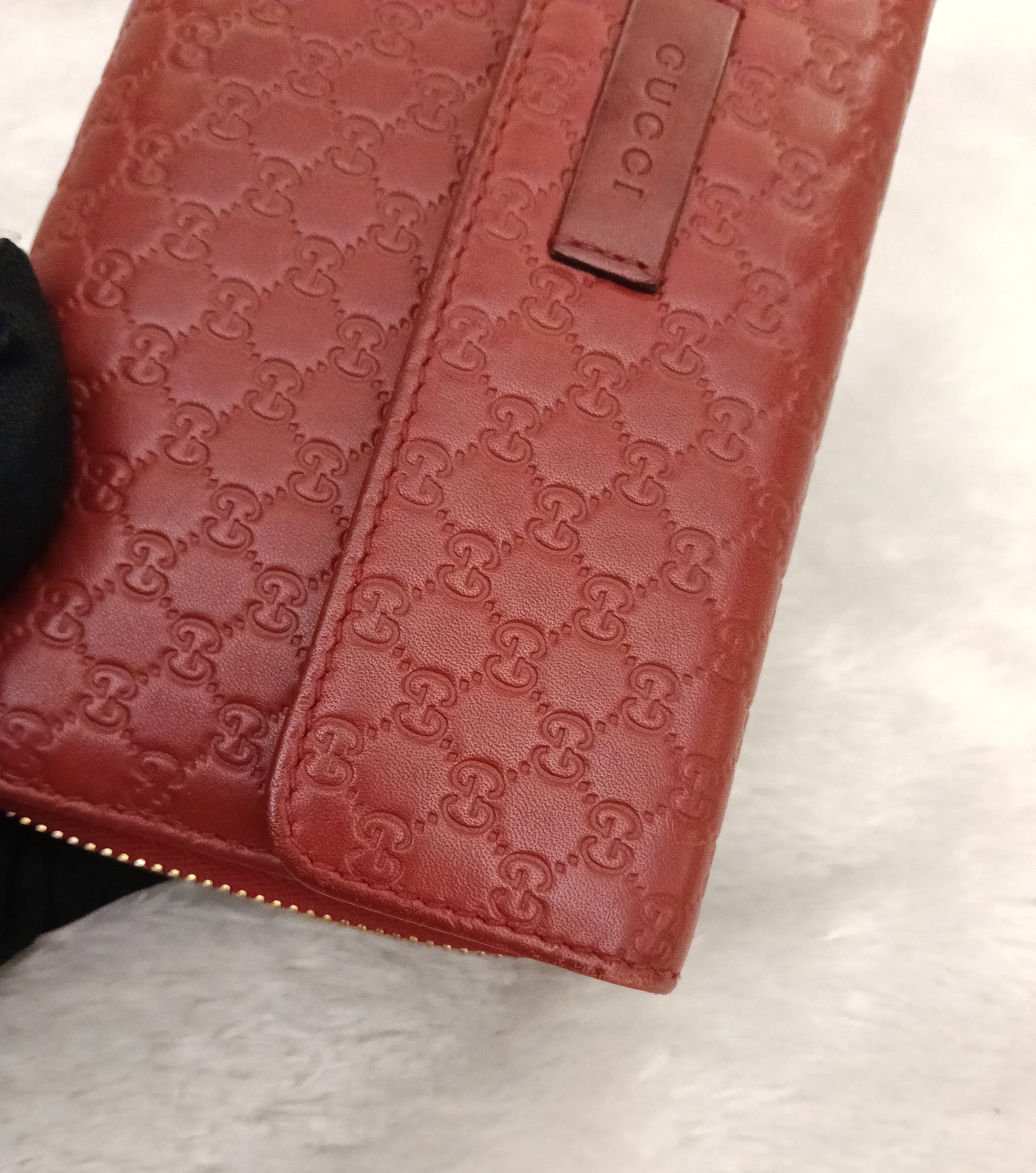 Gucci Bifold Wallet Zip Around Micro Guccissima Red GHW
