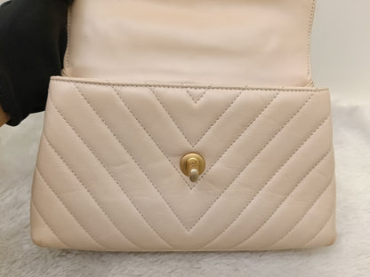 Chanel Coco Handle Small Chevron Calfskin Beige Handle Lizard GHW #25