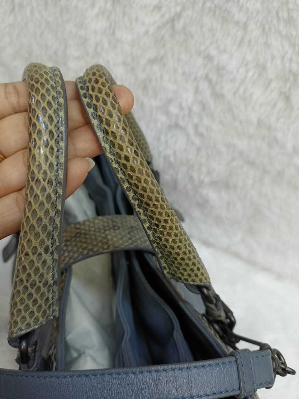 Bottega Veneta Rome Small Lizard Blue