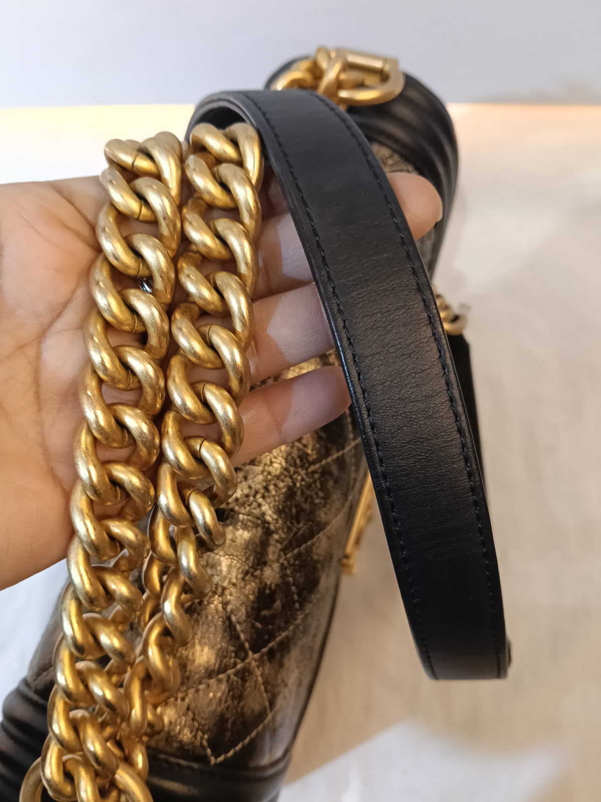 Chanel Boy 25 Crumpled Goatskin Black Gold GHW #26