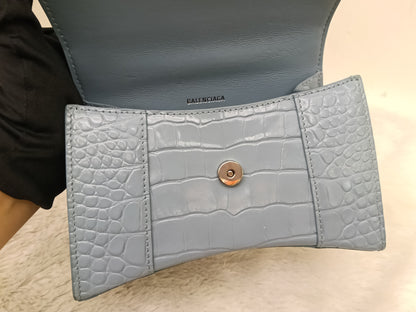 Balenciaga Hourglass XS Top Handle Croco Blue Grey SHW 2021