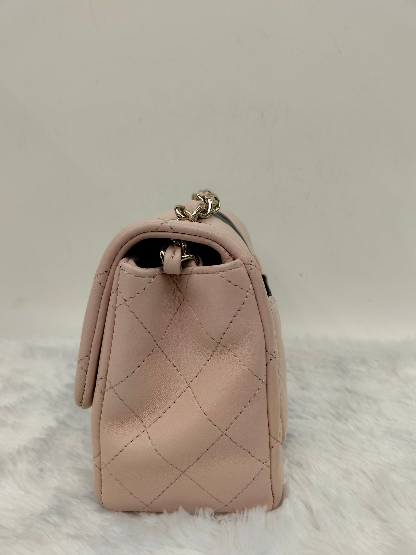 Chanel Mini Square Lamb Beige Black LGHW (CHIP)