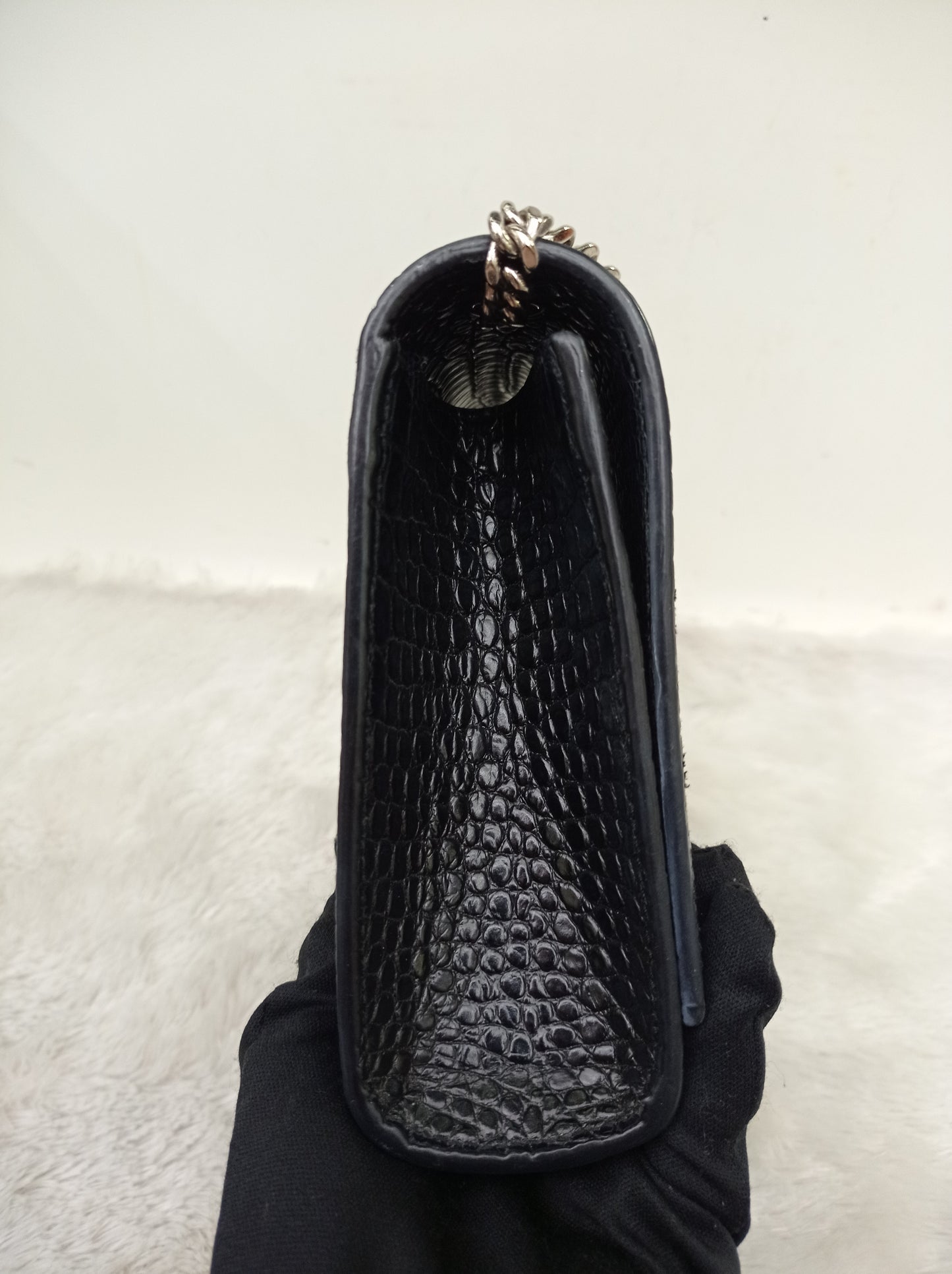 YsL Kate Tassel Medium Croco Embossed Black SHW 2018