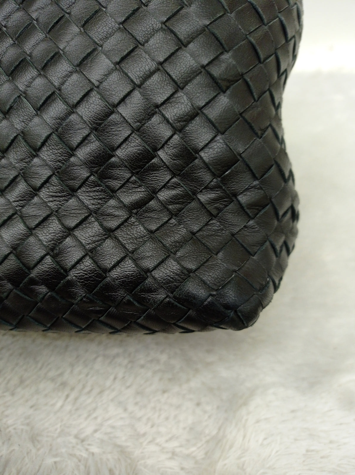 Bottega Veneta Nappa Intrecciato Ayers Brick Tote Black Snake Skin RHW