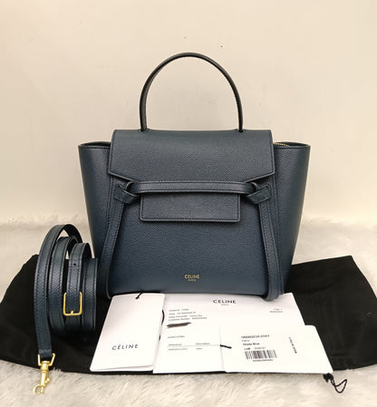 Celine Nano Belt Grained Abyss Blue GHW 2018