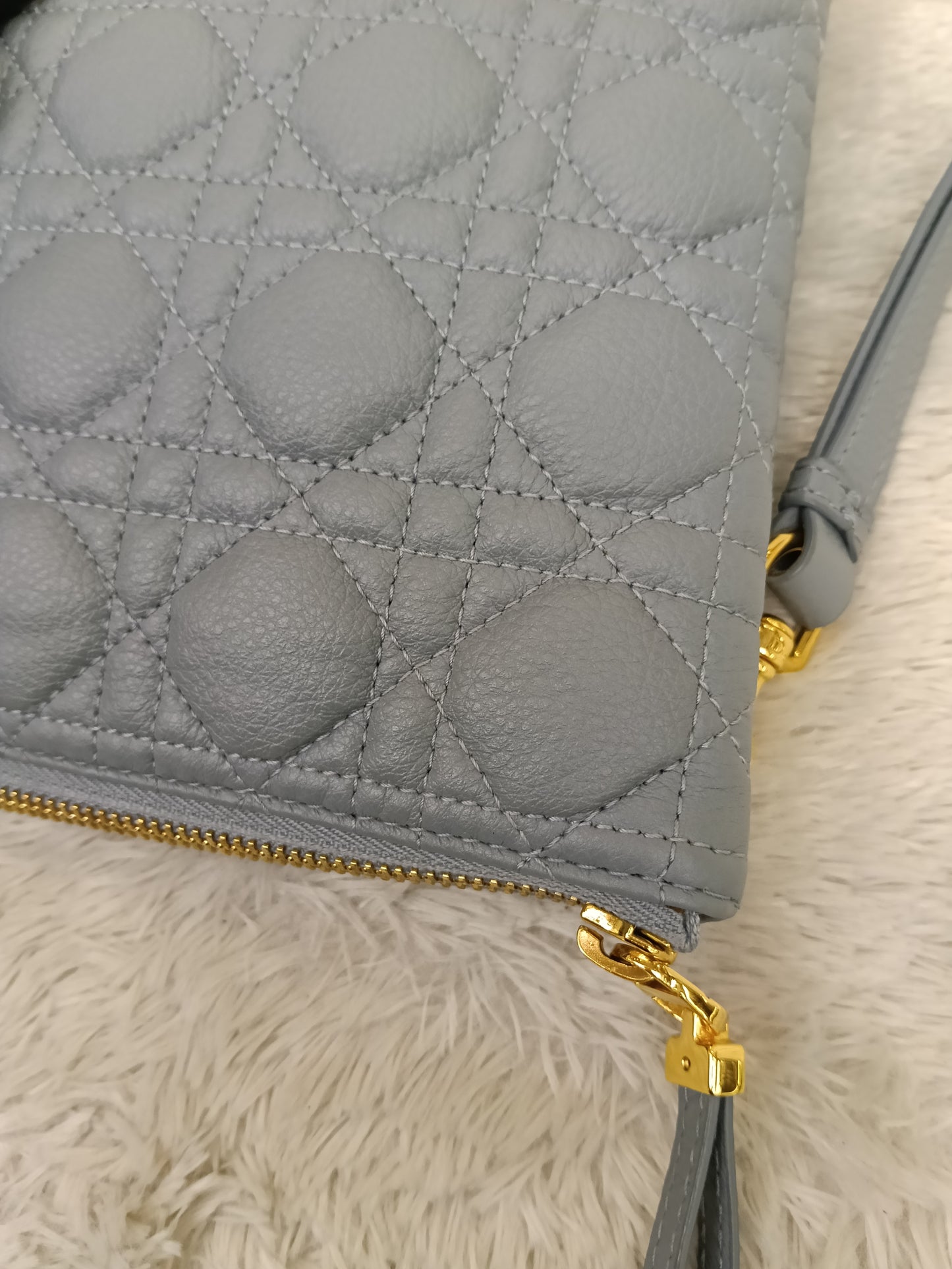 Dior Caro Daily Pouch Supple Cannage Calfskin Cloud Blue GHW 2022