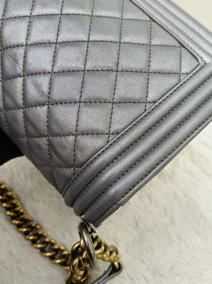 Chanel Boy 25 Calfskin Silver RGHW #19
