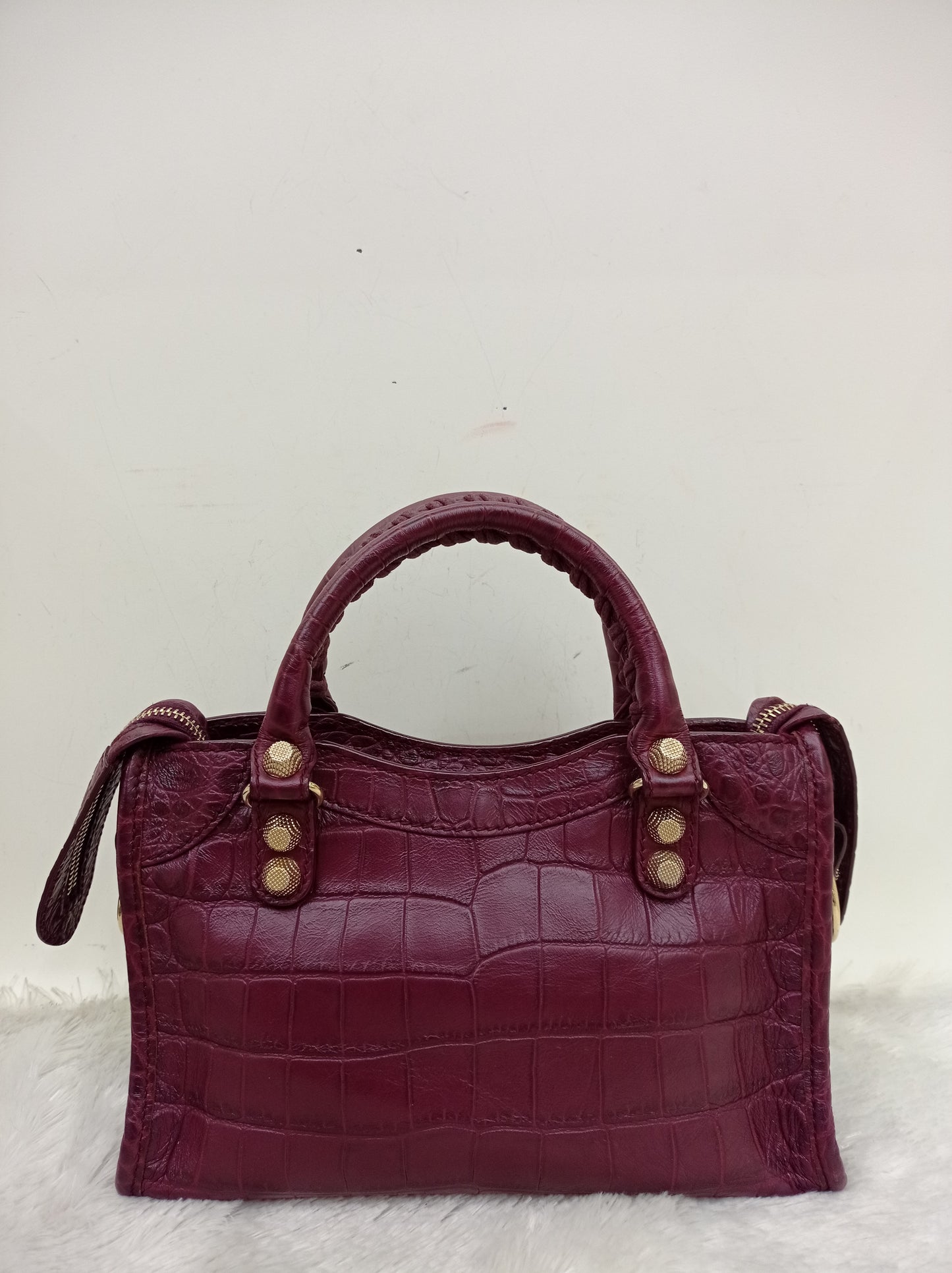 Balenciaga Mini City Giant Croco Burgundy GHW 2016
