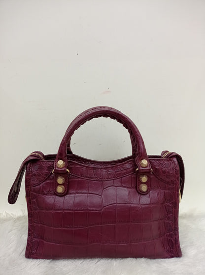 Balenciaga Mini City Giant Croco Burgundy GHW 2016