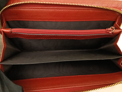 Gucci Bifold Wallet Zip Around Micro Guccissima Red GHW