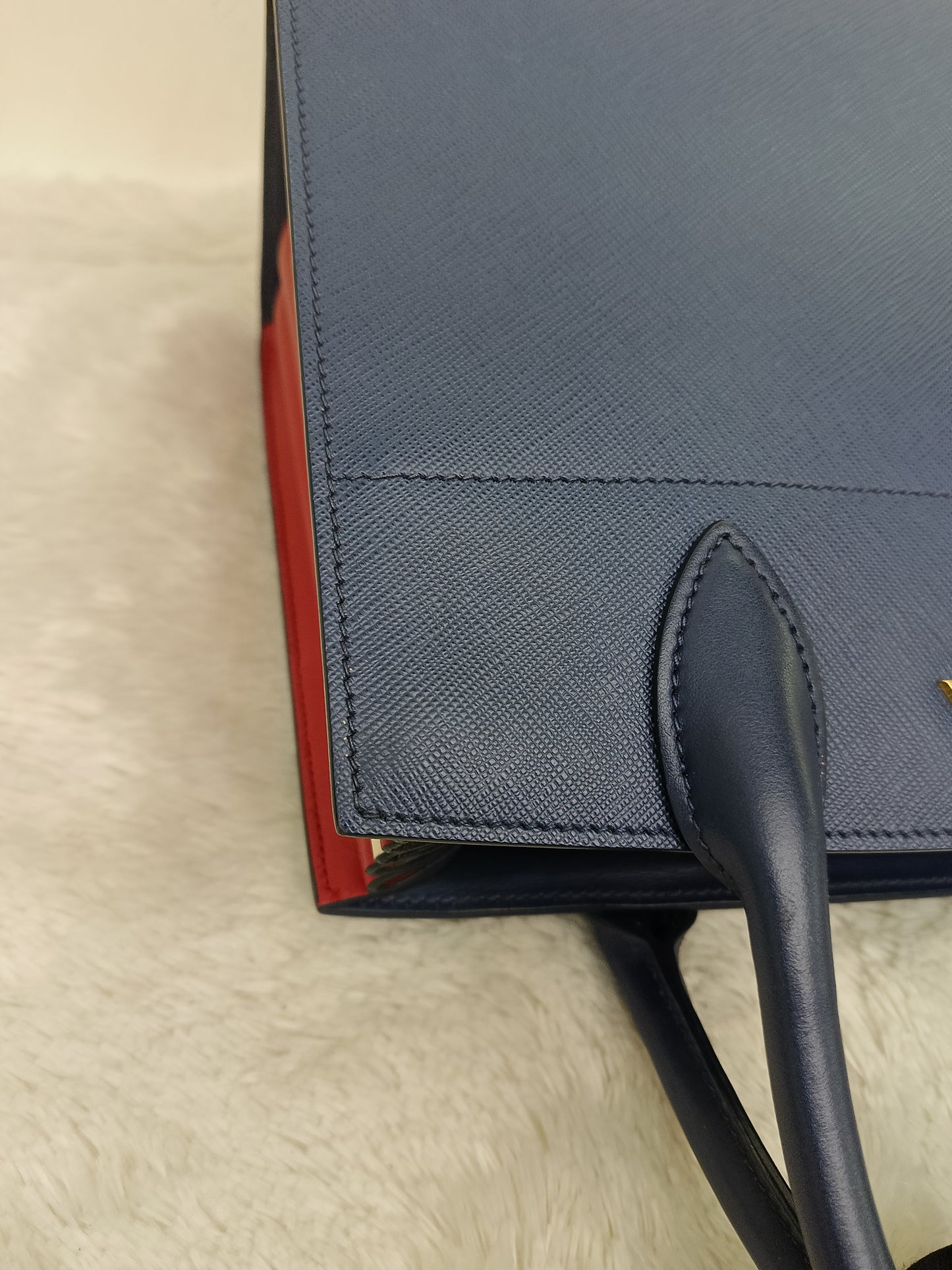 Prada Saffiano Bibliotheque 2 Way Tote Bluette Red GHW