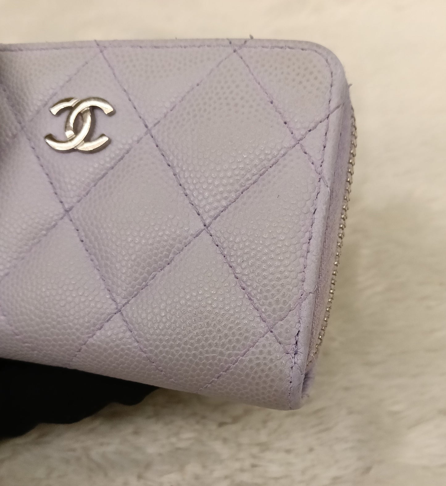 Chanel Zip Around Coin Wallet Purse Caviar Light Purple SHW #31