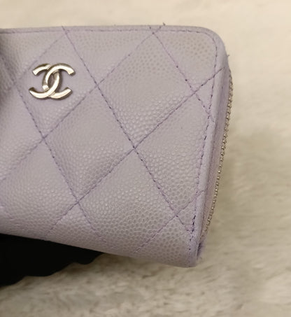 Chanel Zip Around Coin Wallet Purse Caviar Light Purple SHW #31