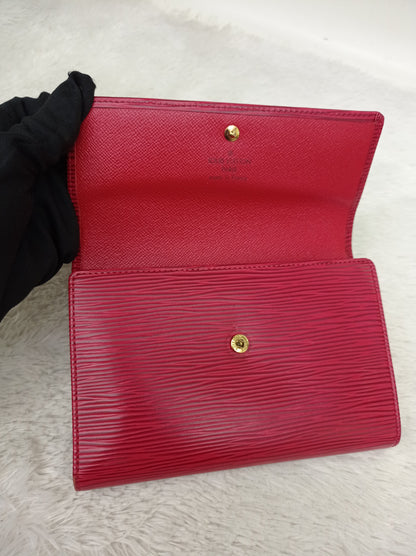 LV Portefeuille Tresor Etui Papiers Wallet Epi Red