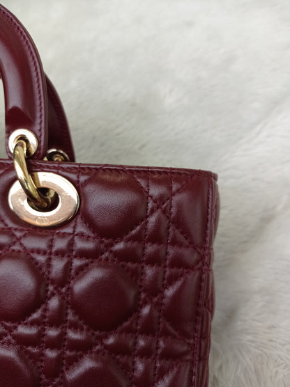 Dior Lady D'Joy Medium Lamb Burgundy GHW 2016