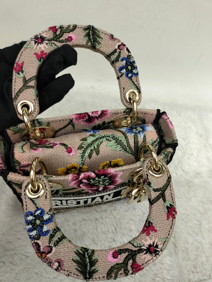 Lady Dior Mini D Lite Embroidered Canvas Mille Fleurs GHW 2023