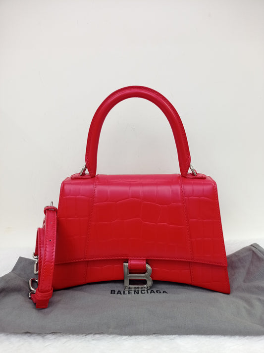 Balenciaga Hourglass Small Top Handle Croco Red SHW 2021