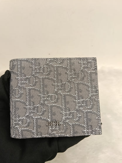 Dior Bifold Wallet Oblique Jacquard Ruthenium Grey Silver