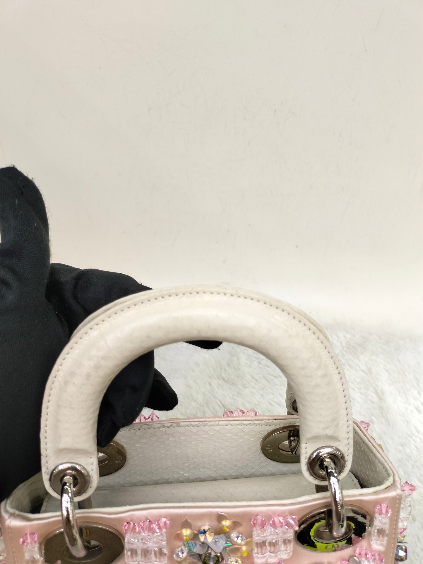 Lady Dior Mini Cannage Crystal Satin Pink Handle Python SHW 2016