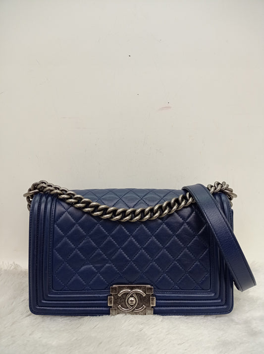Chanel Boy 25 Lamb Navy Blue RHW #21