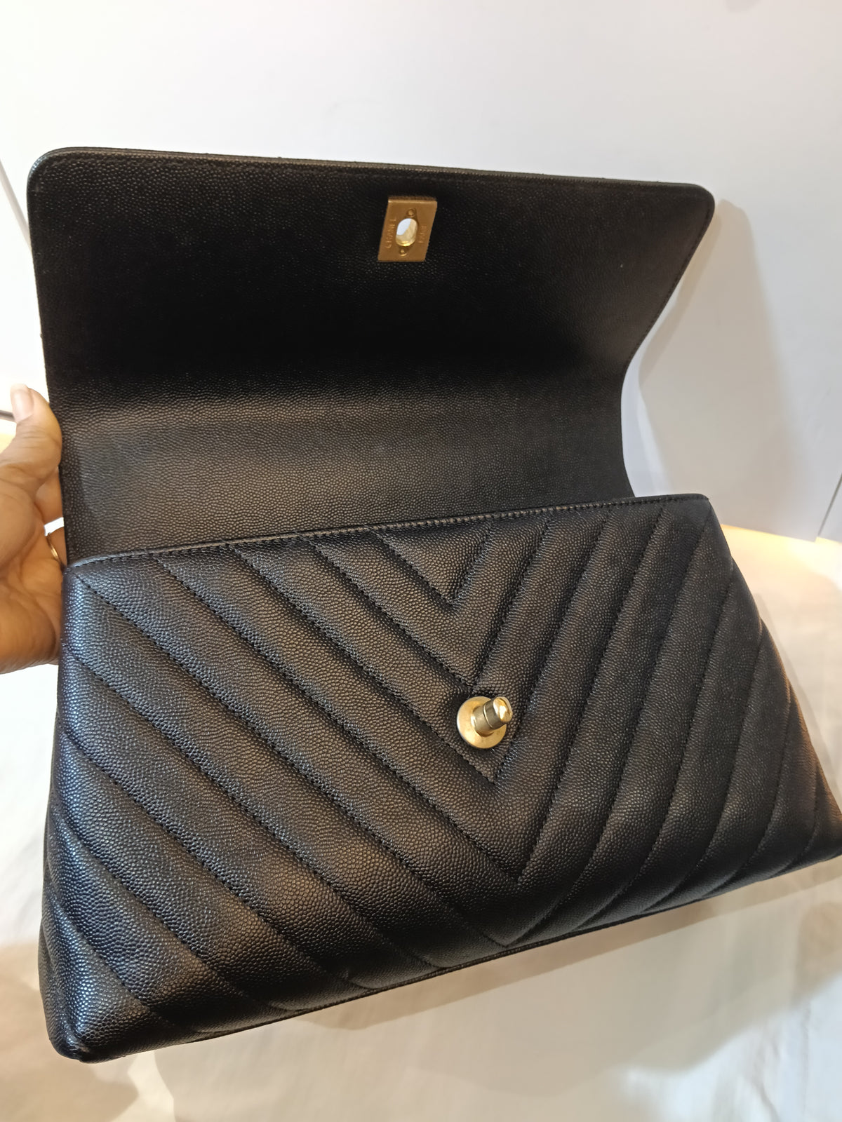 Chanel Coco Handle Medium Chevron Caviar Black GHW #26